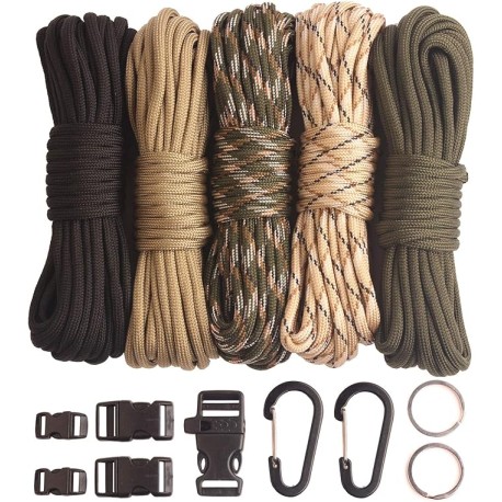 GeGeDa Paracord, Paracord 550 kits de manualidades combinados con 5 tipos de hebillas, 20 pies cada cuerda de paracaídas (juego