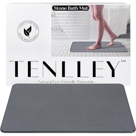 TENLLEY - Tapete de baño de piedra, tapete de ducha de tierra de diatomeas natural, antideslizante, para baño, ultra absorbente