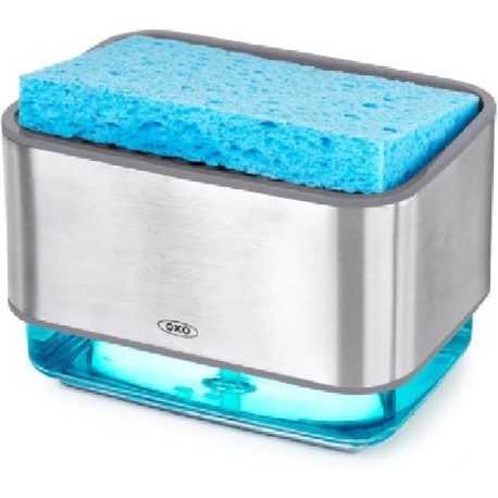 OXO 12246400 Good Grips Dispensador de jabón con Soporte para Esponja, Talla única, Transparente