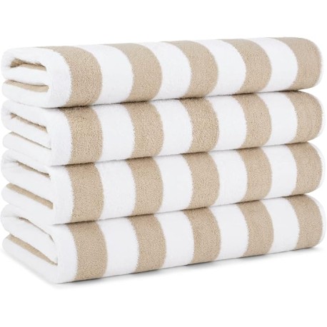 Arkwright California Cabana Stripe Toalla de playa – Paquete de 4 – Juego de toallas grandes de rizo de algodón suave de secado