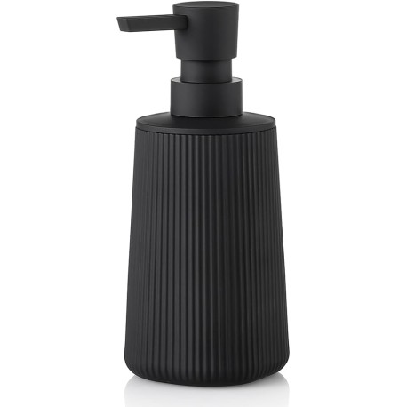 Dispensador de jabón pequeño para baño y cocina, moderno estilo rústico a rayas de plástico con bomba negro mate