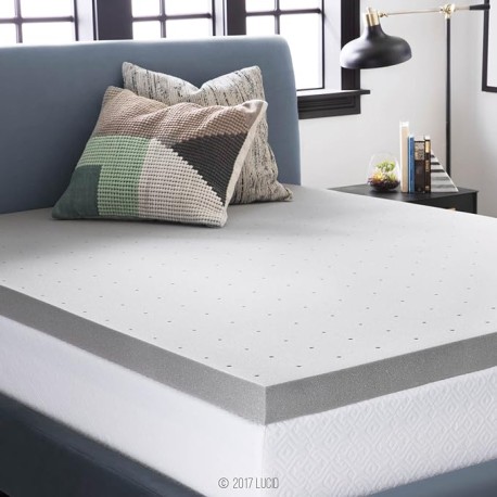 Lucid Sobrecolchón de Memory Foam de Carbón de Bambú - Ablanda tu Colchón Duro o Prolonga la Vida de tu Colchón - Profundidad d
