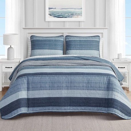 Nautica - Juego de edredón King, Juego de Cama Reversible de algodón, decoración del hogar para Todas Las Estaciones (Azul Ridg