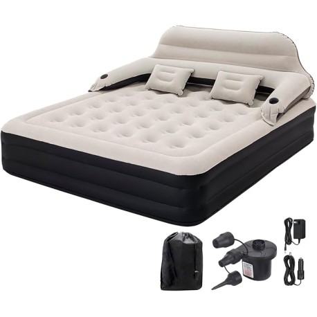 DIMAR GARDEN Colchón de aire tamaño King con cabecero y bomba, colchón hinchable con almohadas