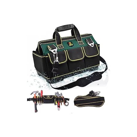 Bolsa Herramientas, 17 Pulgadas para Bolsa Herramientas Grande, Base de Goma A Prueba de Agua, con Correa de Hombro Ajustable (