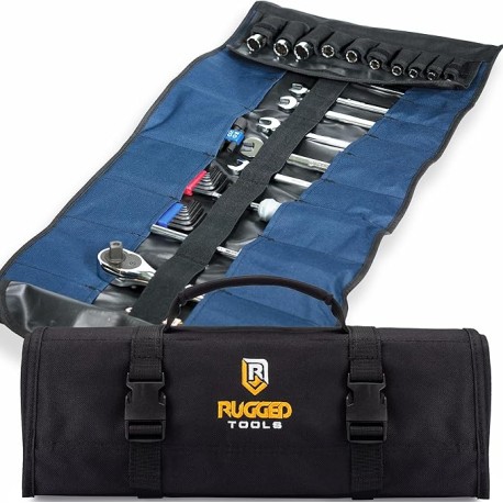 Rugged Tools - Organizador de rollos de herramientas con 32 bolsillos, organizador de llaves y bolsa para herramientas, el roll