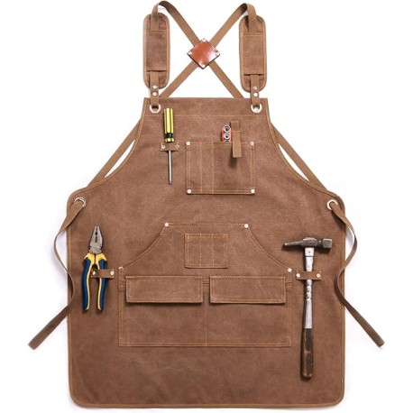 sexeeg Delantal de lona con bolsillos para mujeres, hombres, herramientas de trabajo para carpintería, Marrón, 34.8in × 29.5in