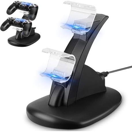 TECHVIDA Cargador Mandos PS4 con Base y Soporte, Estación de Carga Rápida Dual USB Cargador USB con Soporte Indicador del LED p