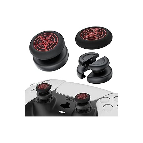 PlayRealm - Extensor de palanca de pulgar sin caída y cubierta de agarre de silicona, 2 juegos para driver PS5 y PS4 (rojo diab