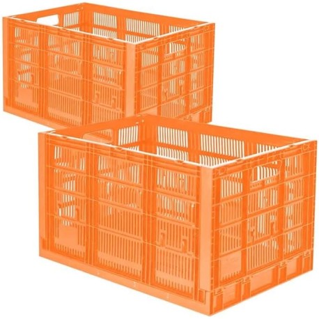 Cajas Plegables Transporte Seguro, MechaBox34, MXHXG-002, 2 Pzas, 25kg, 40x60x34cm, Apilable y Colapsable, Polietileno, Color N