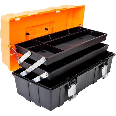 Torin ATRJH-3430T - Caja de herramientas portátil de almacenamiento multifunción de 3 niveles, color negro y naranja