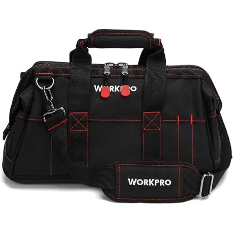 WORKPRO - Bolsa de almacenamiento de herramientas de boca ancha de 40,6 cm con base de goma a prueba de agua, W081022A, 16 pulg