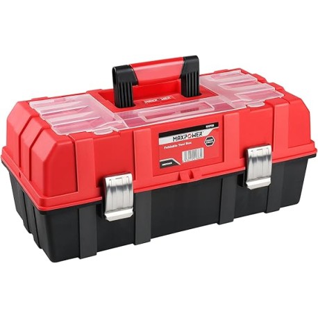 Caja de Herramientas Vacía, MAXPOWER Caja Herramientas Plegable Plastico de Almacenamiento Organizador con Bandeja de Tres Capa