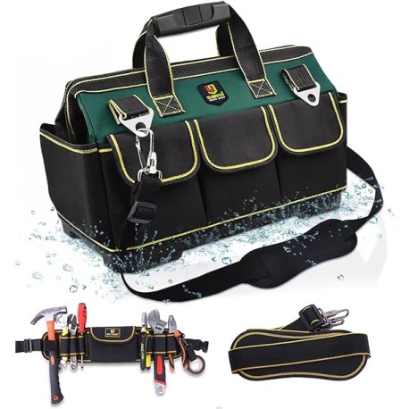Bolsa Herramientas, 17 Pulgadas para Bolsa Herramientas Grande, Base de Goma A Prueba de Agua, con Correa de Hombro Ajustable (