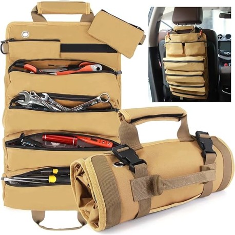 MCSWSEE Bolsas Herramientas, Bag Herramientas Almacenamiento Compacta con Bolsillos Desmontables, Enrollable, Resistente,Gran C