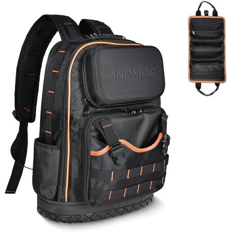 SNDMOR Mochila Portaherramientas, 53 Bolsillos Mochila Electricista, Mochila De Herramientas con Fondo De Goma Reforzado Imperm