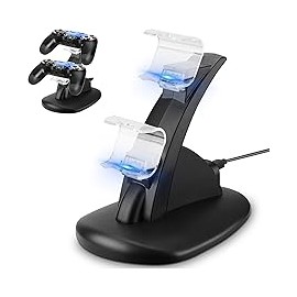 TECHVIDA Cargador Mandos PS4 con Base y Soporte, Estación de Carga Rápida Dual USB Cargador USB con Soporte Indicador del LED p