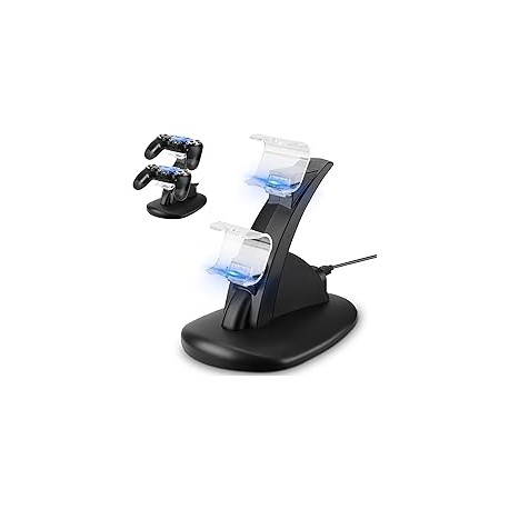 TECHVIDA Cargador Mandos PS4 con Base y Soporte, Estación de Carga Rápida Dual USB Cargador USB con Soporte Indicador del LED p