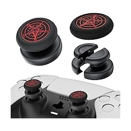 PlayRealm - Extensor de palanca de pulgar sin caída y cubierta de agarre de silicona, 2 juegos para driver PS5 y PS4 (rojo diab
