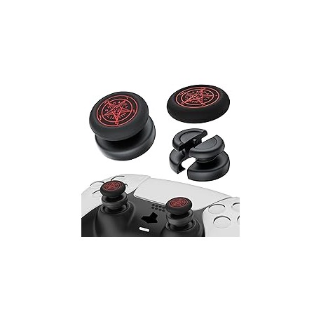 PlayRealm - Extensor de palanca de pulgar sin caída y cubierta de agarre de silicona, 2 juegos para driver PS5 y PS4 (rojo diab