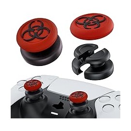 PlayRealm - Extensor de palanca de pulgar sin caída y cubierta de agarre de silicona, 2 juegos para driver PS5 y PS4 (BH rojo)