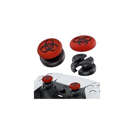 PlayRealm - Extensor de palanca de pulgar sin caída y cubierta de agarre de silicona, 2 juegos para driver PS5 y PS4 (BH rojo)